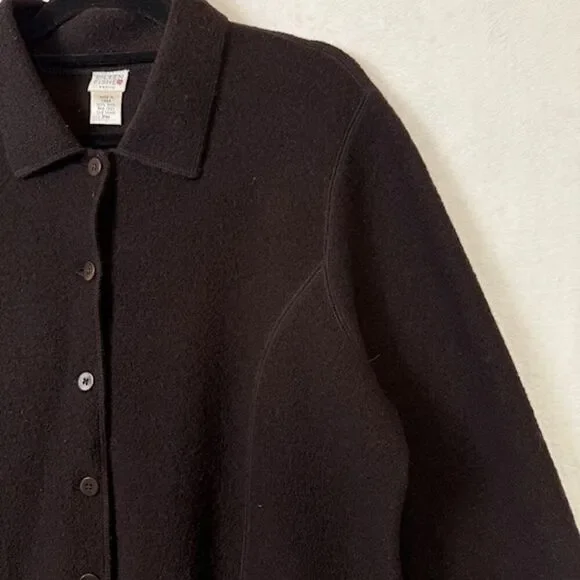 Eileen Fisher 100% Wool Jacket Black Button Front Pockets Size Medium Petite